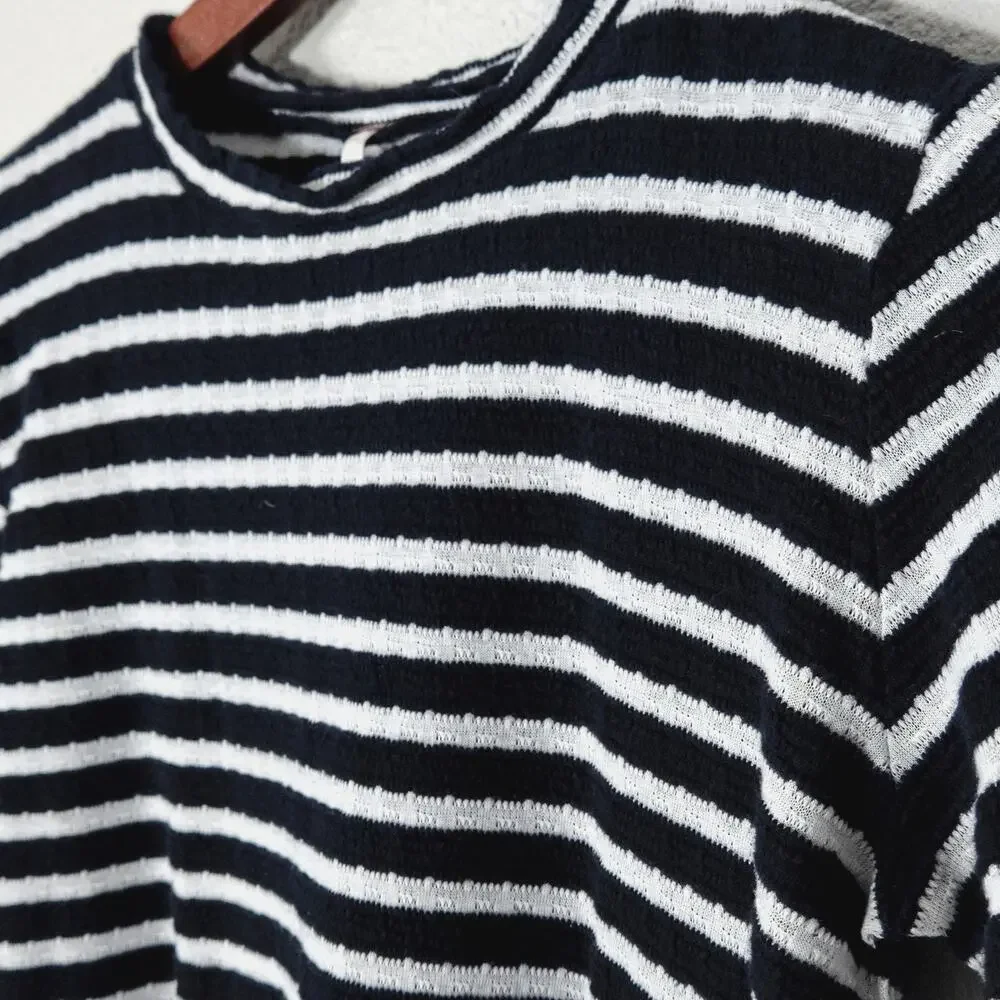 Free People Cropped Striped Knit Top Small Black White Nautical Preppy - Picture 3 of 7